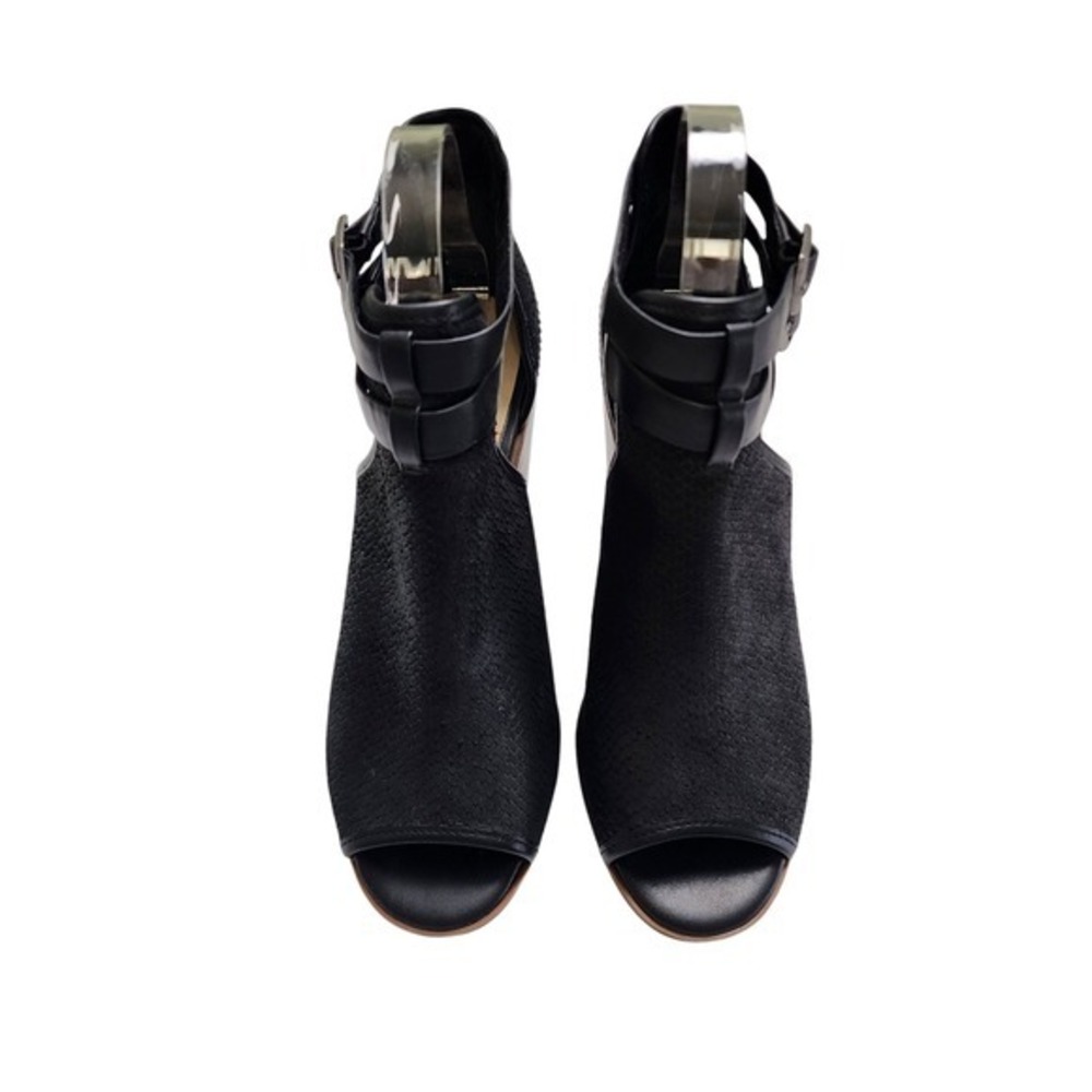 Sole Society Womens Carisse Block Heel Booties Size 9 Black Leather Peep Toe - Picture 2 of 12